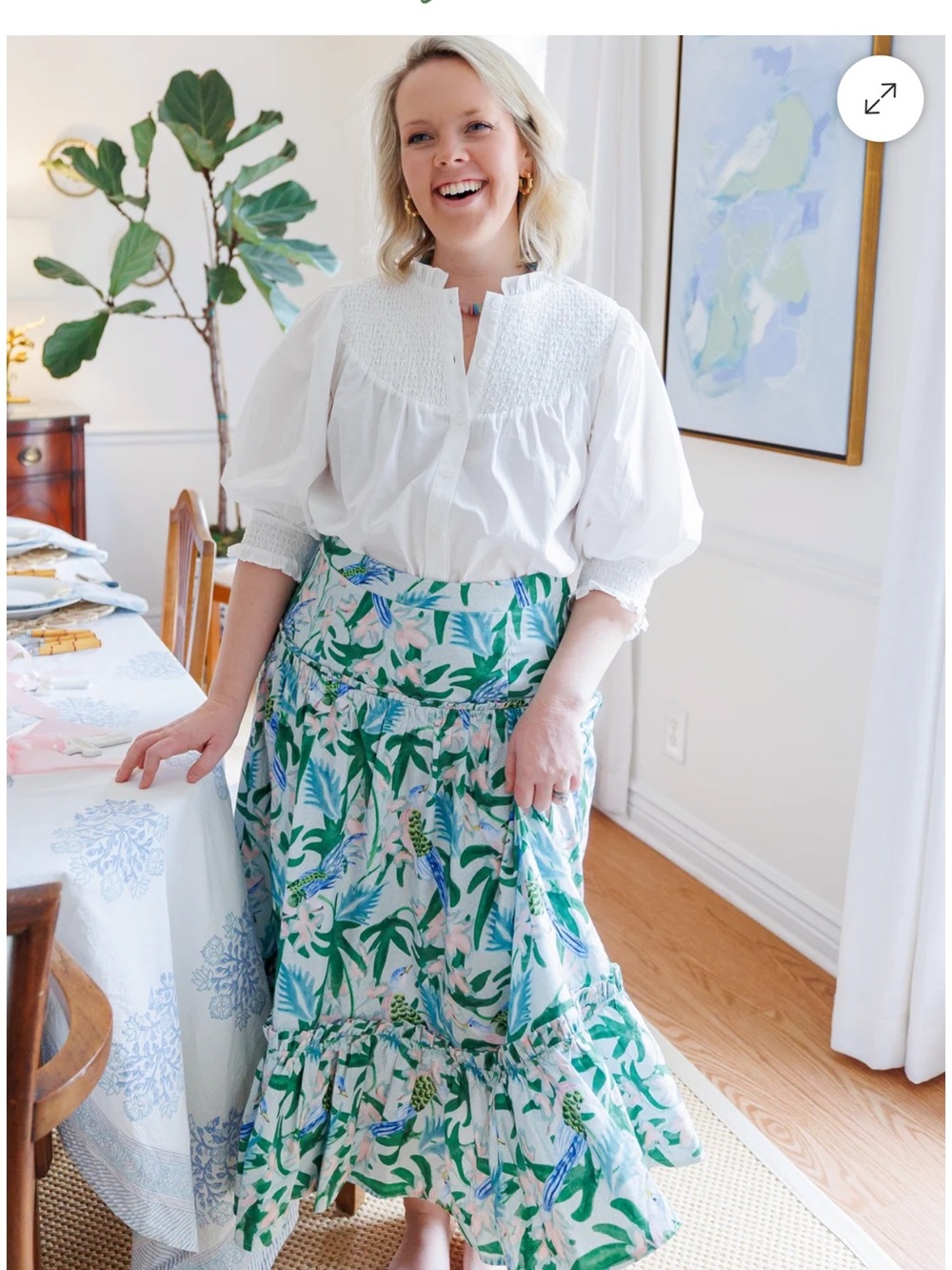Floral Tropical Print Midi Skirt in Green and Pink